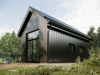 Micro cabin ADU exterior — 1 bedroom steel cabin with vaulted roofline
