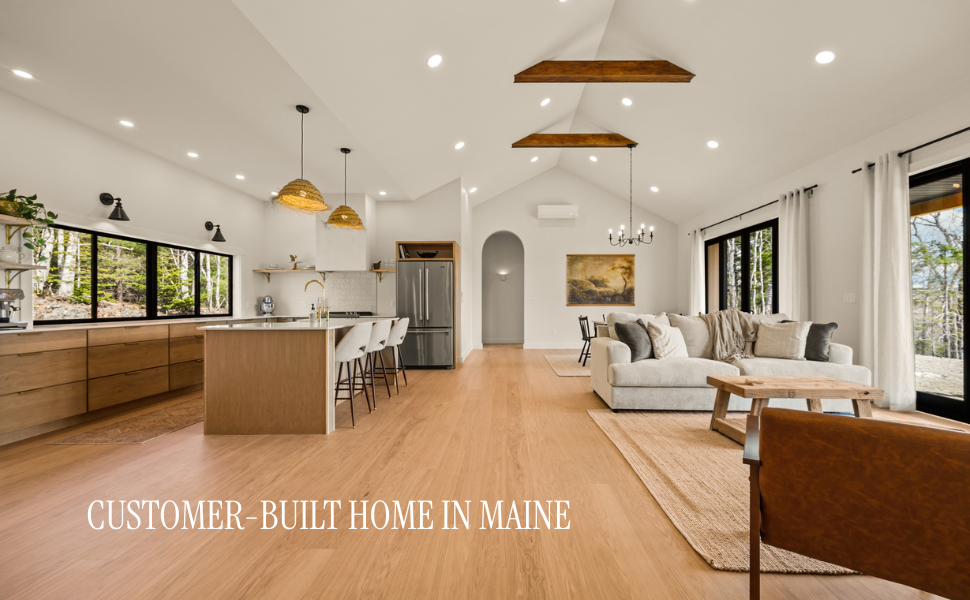 Customer-built 2 bedroom modern large cabin near Bar Harbor, Maine — real DesignwithFrank modern cabin house plan in the woods