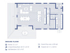 3 bedroom modern house plan floor plan layout page, showing room size and number of room — Midnight Gable narrow-lot design with gable roof and large windows