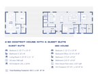 Modern dogtrot house plan floor plan with guest suite extension — 2 bedrooms, breezeway and open living