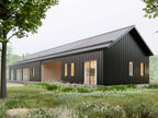 Modern dogtrot house with guest suite — exterior of the breezeway-connected wings