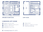 2 bedroom cabin house plan with loft — 832 sqft two-story floor plan on a 32ft x 26ft footprint