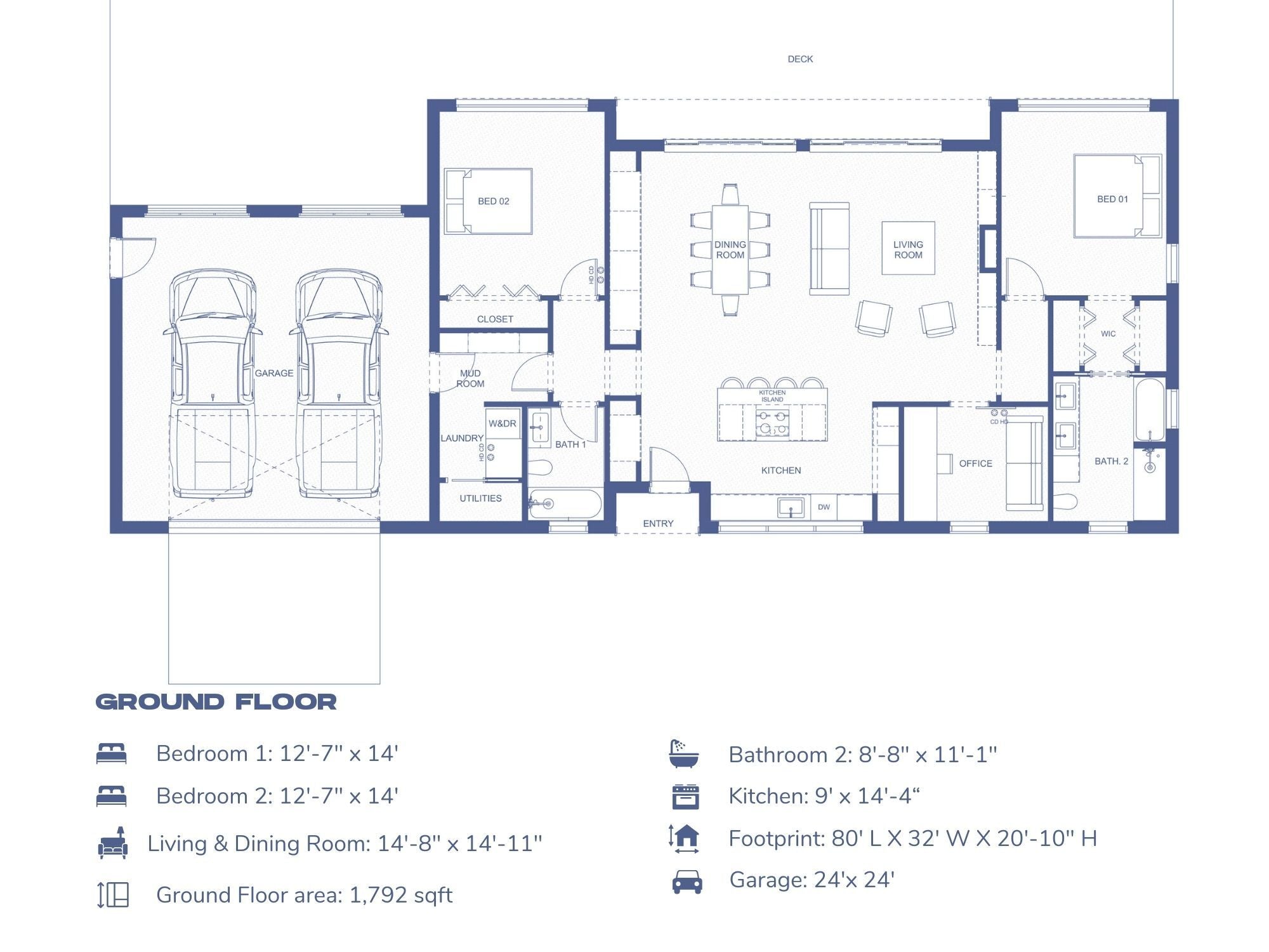 2 Bedroom Floorplan with an attached garage 