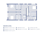 Narrow lot modern house plan — Midnight Gable street view with recessed entry
floor plan layout page, showing room size and number of room