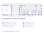 Modern dogtrot house plan floor plan with 2-car garage extension — breezeway-connected layout