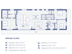 3 bedroom Super Green house plan floor plan — single story passive house layout with open living, L-shaped island kitchen and deck