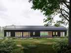 Modern dogtrot home exterior — central breezeway connecting the master and living wings