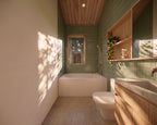 Second bathroom in 2 bath single-story minimalist house plan