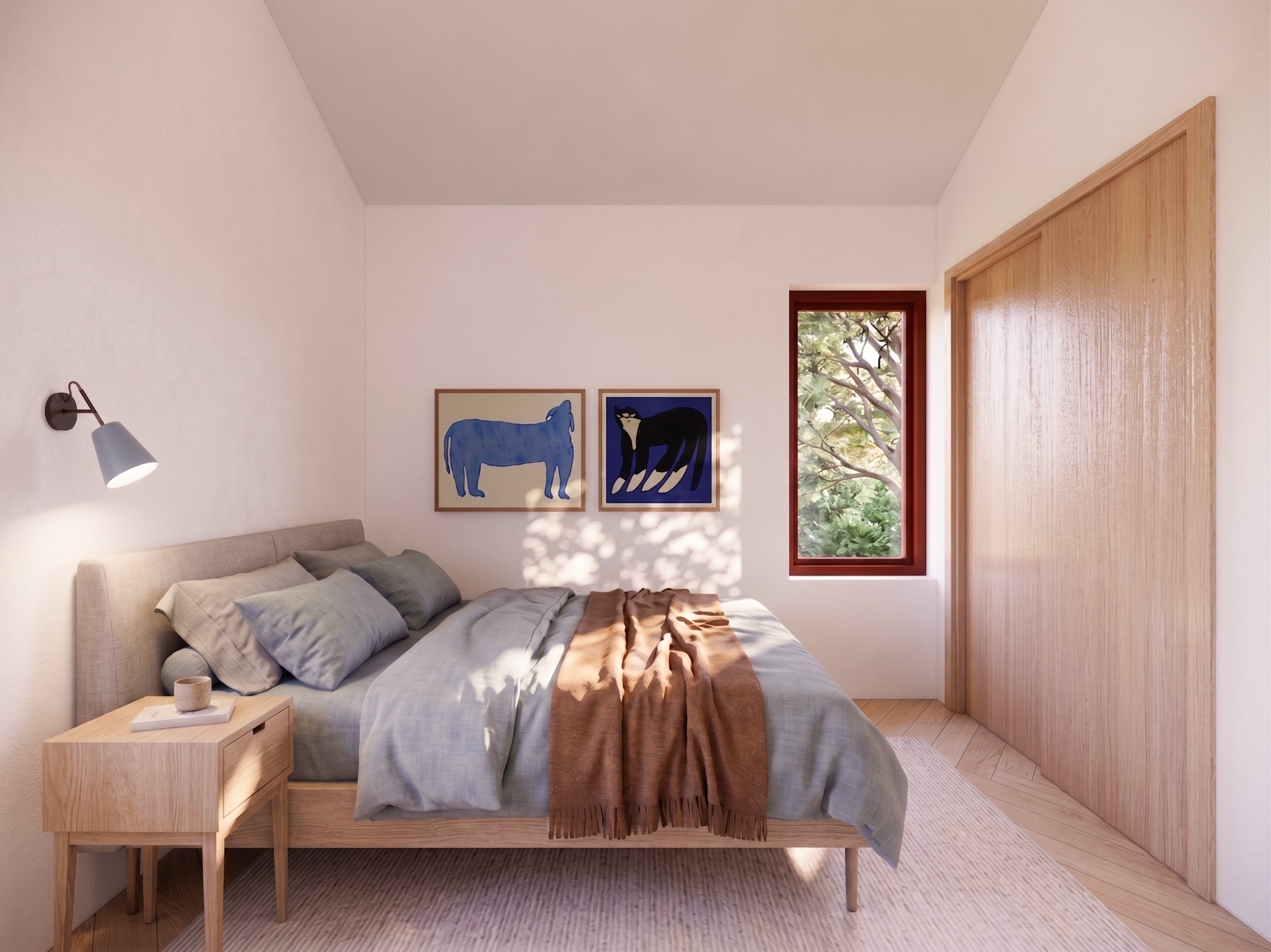 Second bedroom used as a caretaker room in the ADA ADU floor plan, sized for a twin bed with two windows and a closet