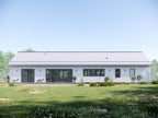Energy-efficient modern house plan exterior — minimalist box-shaped home with large operable windows
