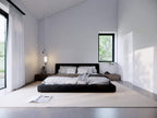 Super Green house plan bedroom — bright modern bedroom with operable windows and deck access