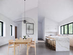 Super Green house plan dining area — open-concept dining beside the L-shaped kitchen with natural light
