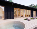 Exterior view of 1,300 sq ft single-story Japandi house plan