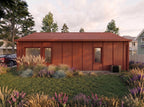 Rear exterior of the ADA house plan ADU showing the accessible entrance and no-step threshold on a compact backyard footprint