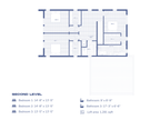 Modern barn house plan — second-floor loft blueprint with labeled bedrooms and dimensions