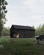 Midnight Gable interior — open-concept kitchen, dining and living area of the 3 bedroom modern house plan