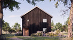 Garage apartment floor plans — private apartment entrance on the gable end, separate from the garage doors