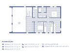 Design With Frank barndominium loft floor plan, 955 sq ft with 3 bedrooms, 2 bathrooms, 2 offices, and double-height space