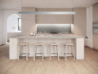 Modern farmhouse house plan kitchen — wood island with concrete countertop and full-wall pantry