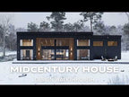 2-bedroom midcentury modern house plan design walkthrough — exterior, interior layout and floor plans