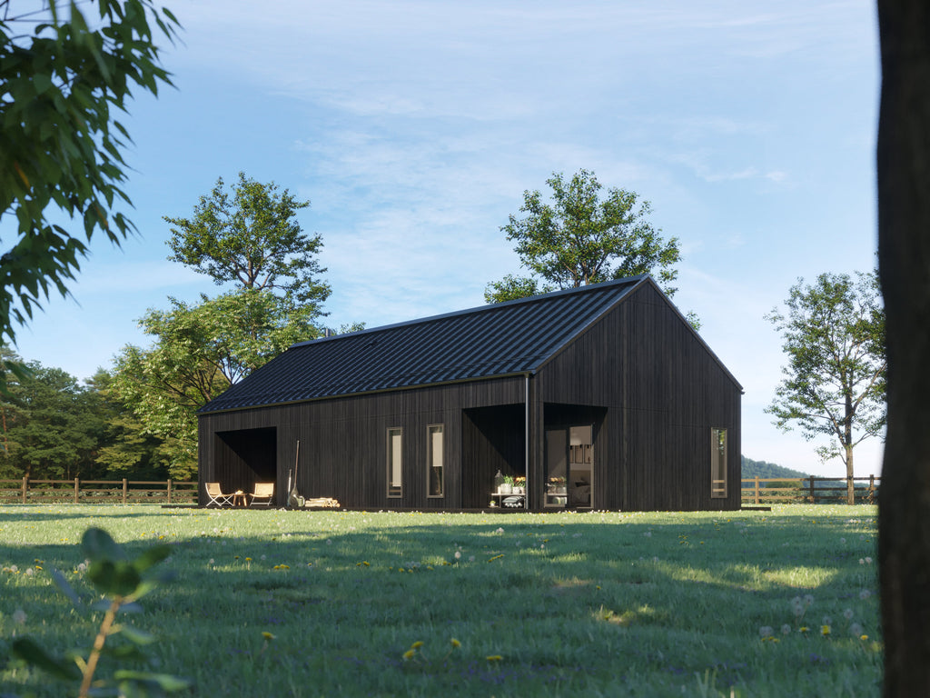 1 bedroom large adu house plan black exterior — modern single story home, 1125 sqft