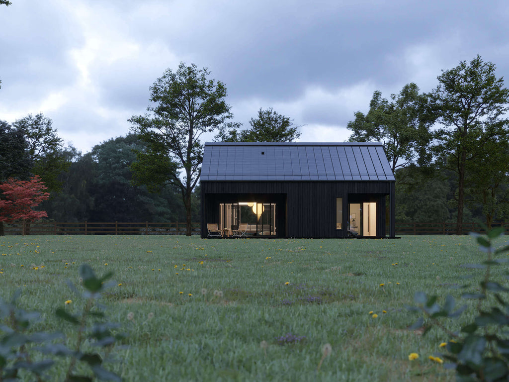 Modern 1 bedroom cabin blueprint exterior — build-ready short-term rental cabin design