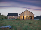 Modern ranch house plan exterior — 3 bedroom modern farmhouse with screen porch in a meadow