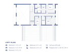 5 bedroom Nordic barndominium loft floor plan — master suite, two bedrooms, study/playroom and bathroom overlooking the double-height living space