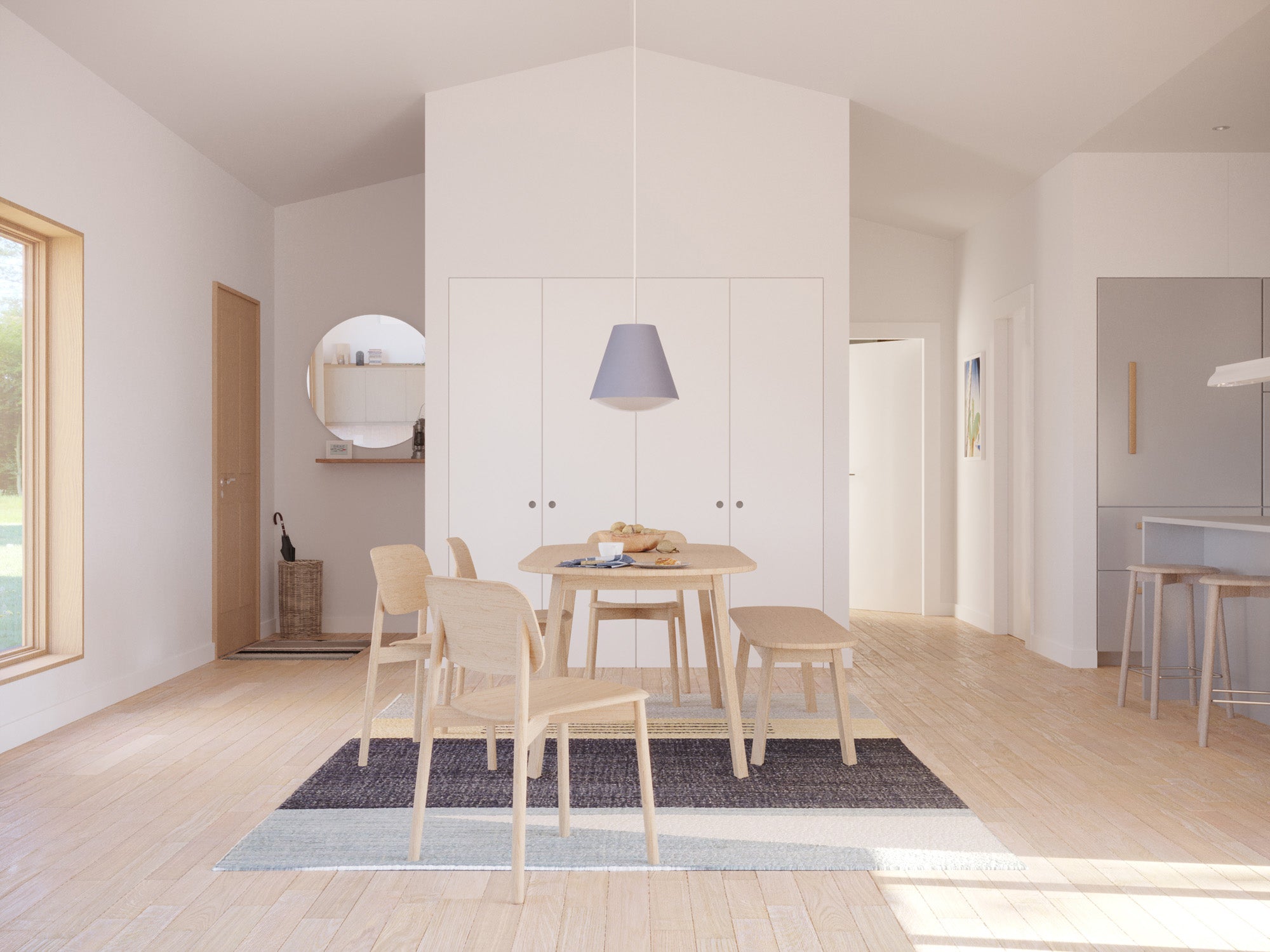 Modern house plan interior kitchen and dining — 1 bedroom 1125 sqft floor plan
