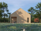 Single story house plan beige exterior rear elevation — 1125 sqft modern home