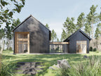 4 bedroom twin barndominium with ADU exterior — black barn-style main house and accessory dwelling unit