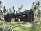4 bedroom twin barndominium with ADU — black barn-style exterior in the landscape
